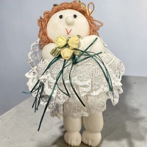 Handmade White Lace Doll Ornament with Yellow Flowers